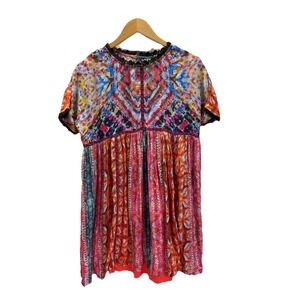 NEW Anthropologie BL^nk London Trudie Tunic Dress Boho tie-dye Flowy‎ size SP